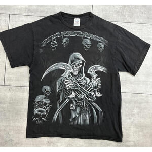 VTG  Grim Reaper T Shirt Mens Large Black Y2K